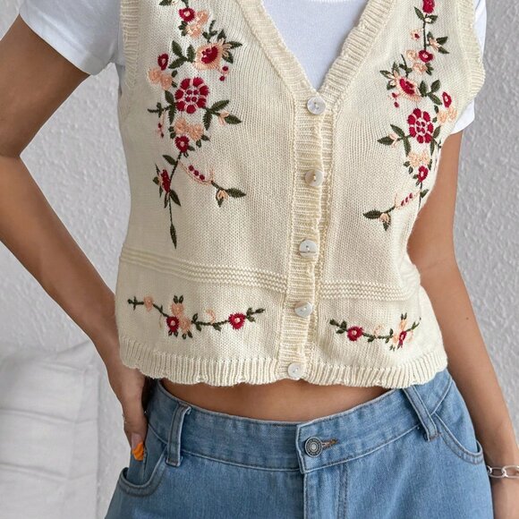 Multicolor Casual Women's Sweet Embroidered Vest - Picture 5 of 8
